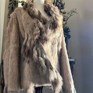 Cedric’s Authentic real rabbit double sided fur coat size Medium with fringes